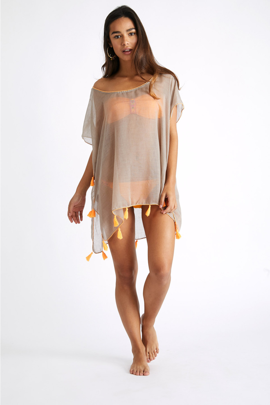 CUMBIA FARFALA Beige Sheer Beach Tunic - 3
