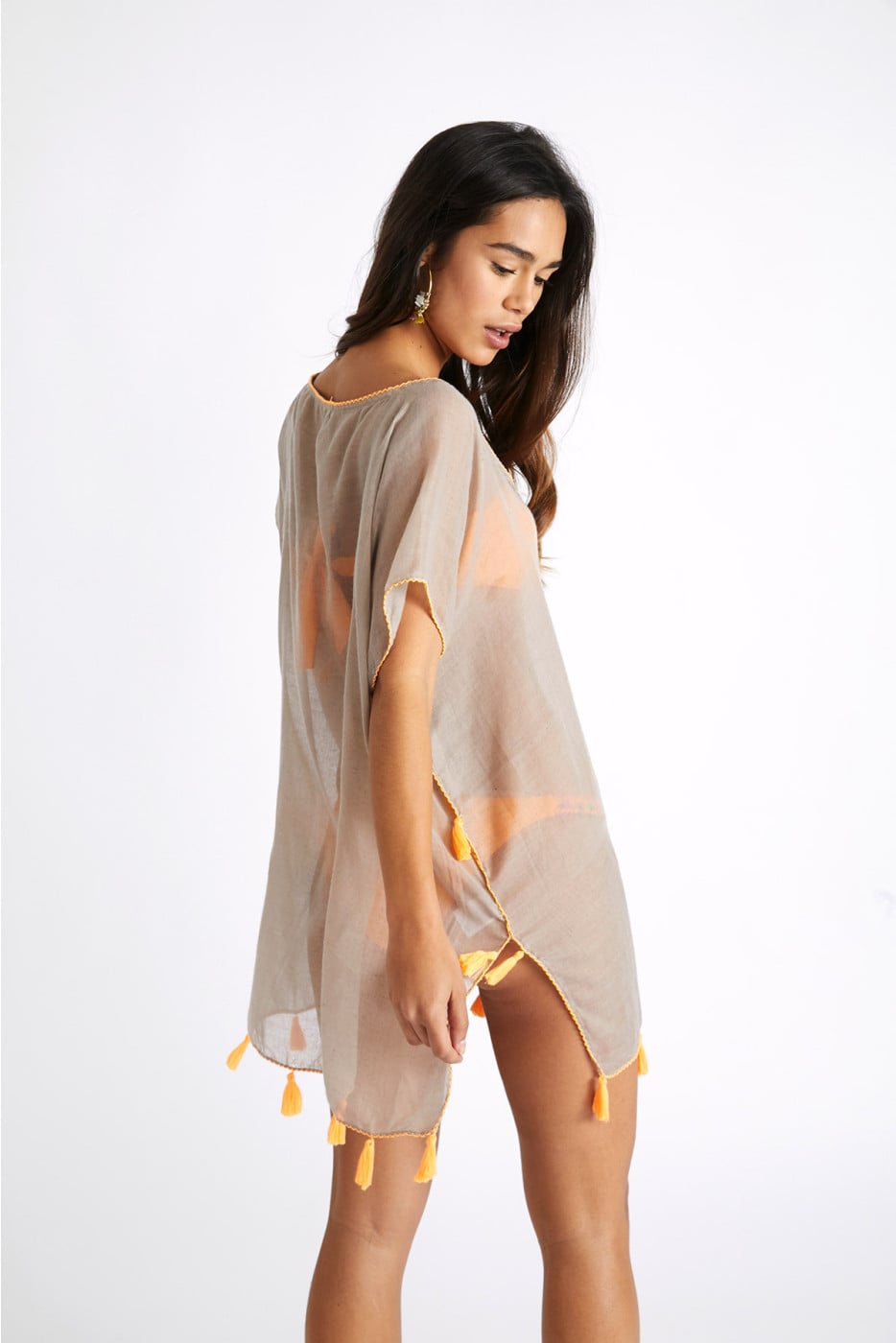 CUMBIA FARFALA Beige Sheer Beach Tunic - 2