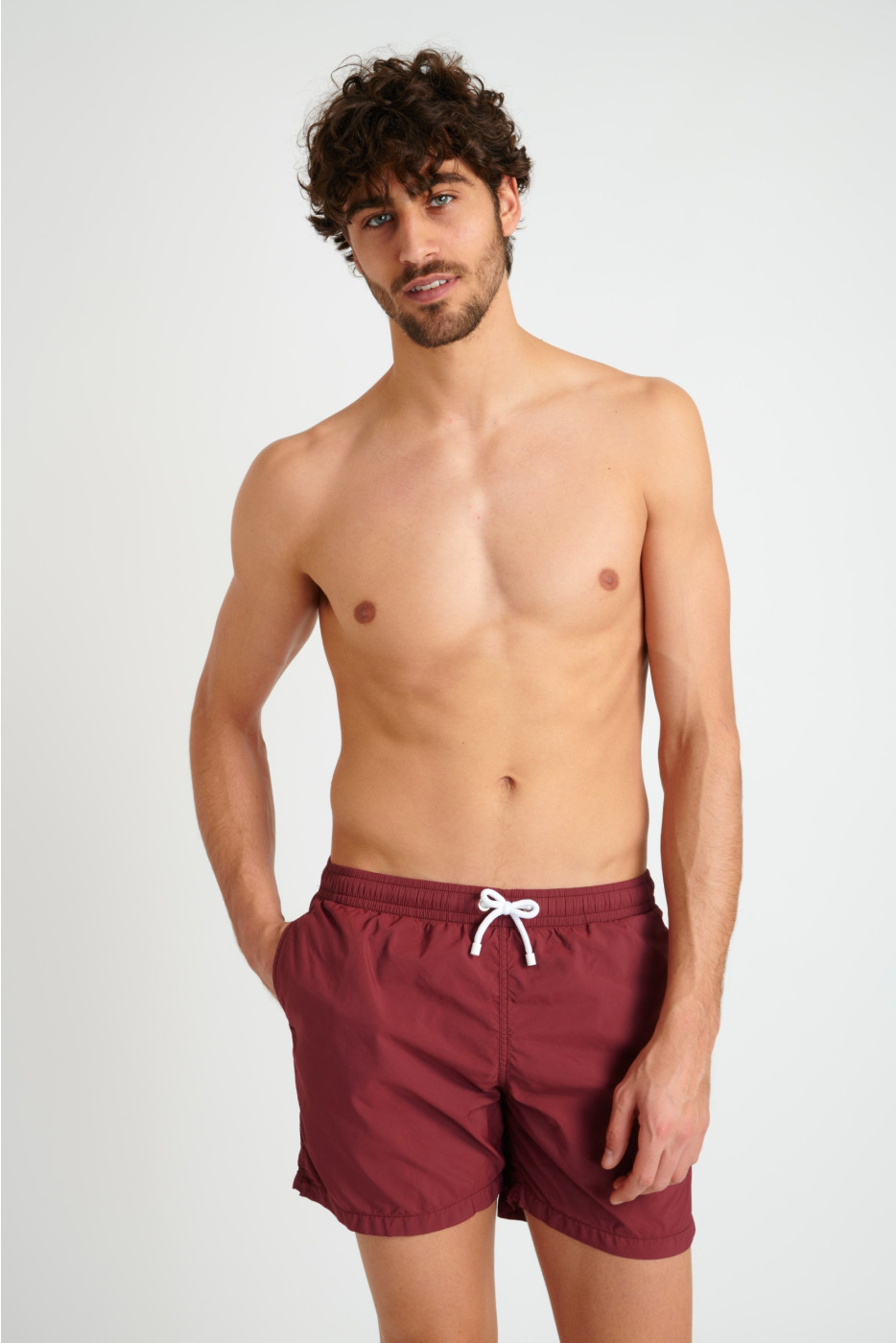 Manly Bastou men's burgundy swim trunks