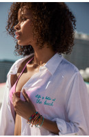GASTED SUNTRIP white shirt dress with blue embroidered lettering