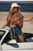 Camicia corta donna marrone con stampa tropicale MALONE HANALEIDAY